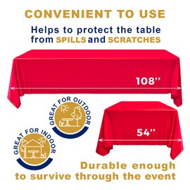 Sonluma 12 Pack 108" X 54" Red Premium Disposable Plastic Tablecloth for 8ft Long Rectangle Tables, Waterproof Covers for Indoor or Outdoor Events & Parties