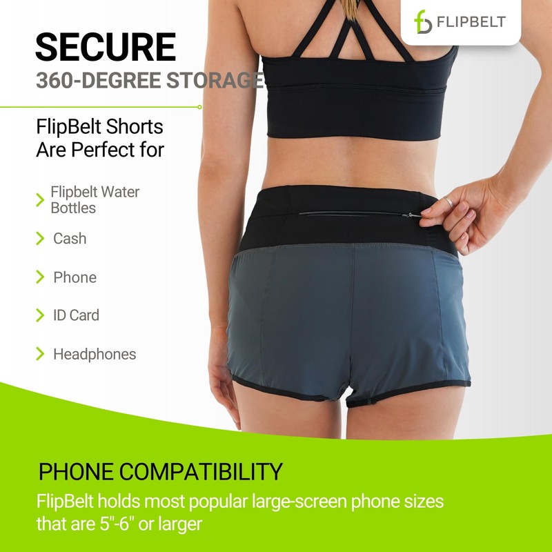 FlipBelt Pantalones Cortos Unisex para Correr, Pantalones para Correr., Carbon,