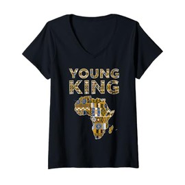 Womens African Attire Kids Tee Black African King Boys Kente Cloth V-Neck T-Shirt