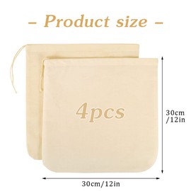 4Pcs Nut Milk Bags, Unbleached Cheesecloth Bags Reusable Almond Milk Bag Cotton Strainer Bags for Cheese Coffee Juice Almond Milk,12"x12"