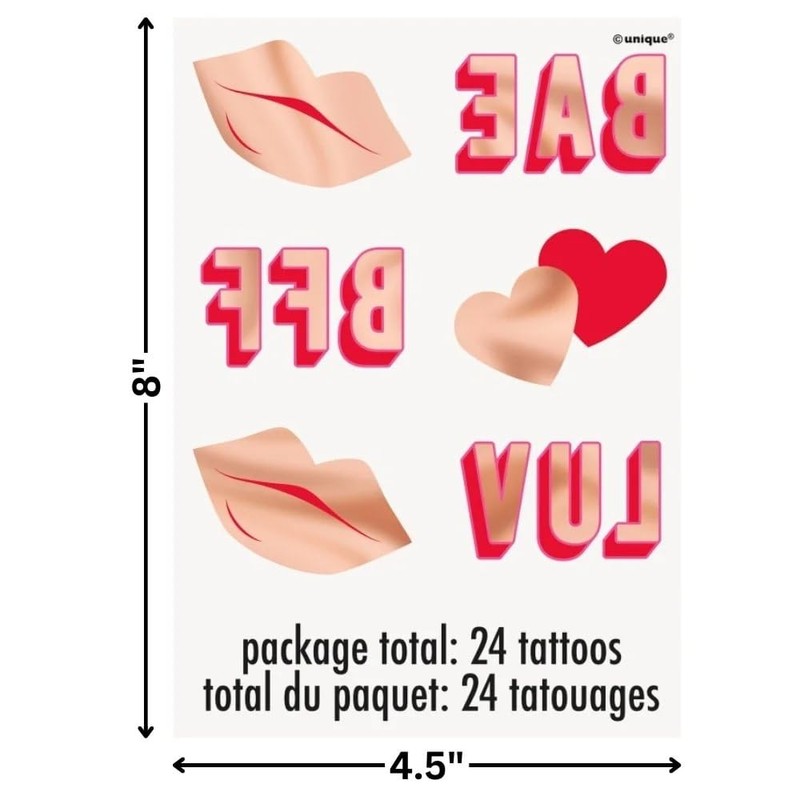 Red & Pink Valentine's Day Foil Tattoos - (24 Count)