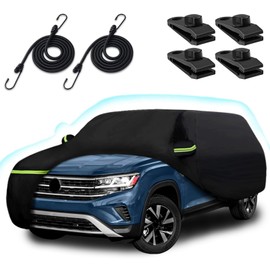 BETERNY for VW Atlas/Cross Sport (2017-2025) Waterproof Car Cover, 6 Layers 210T Sun Rain UV Dust Snow Protection Outdoor Atlas Full Car Cover with Windproof Gust Strap and Zipper Door-Black