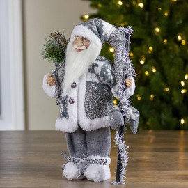 Northlight 16" Gray and White Country Santa Claus Christmas Figure