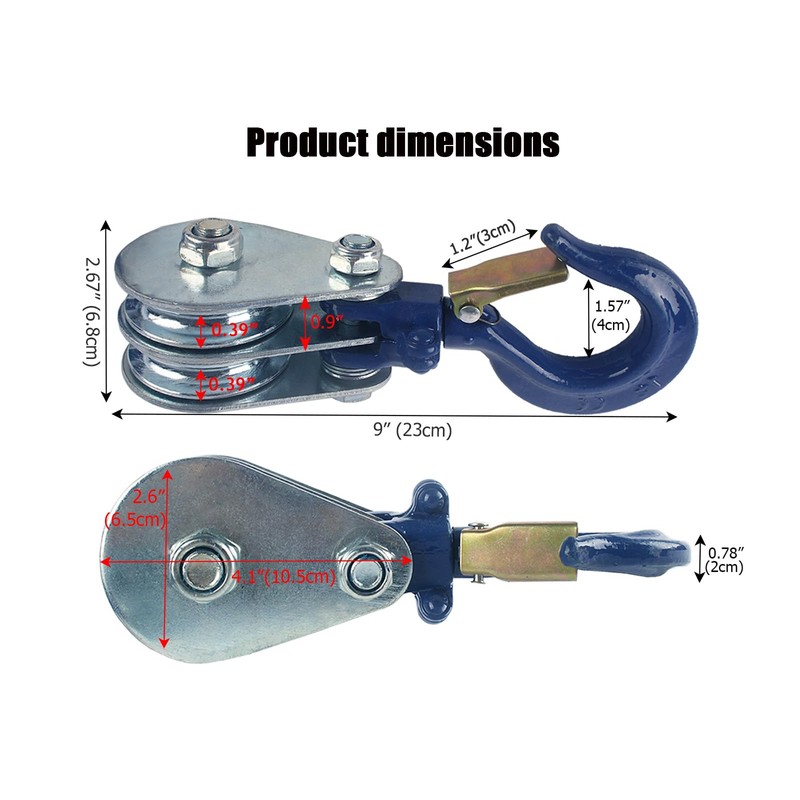WANMEIZI Double Pulley 1 Ton Snatch Block with Hook Heavy