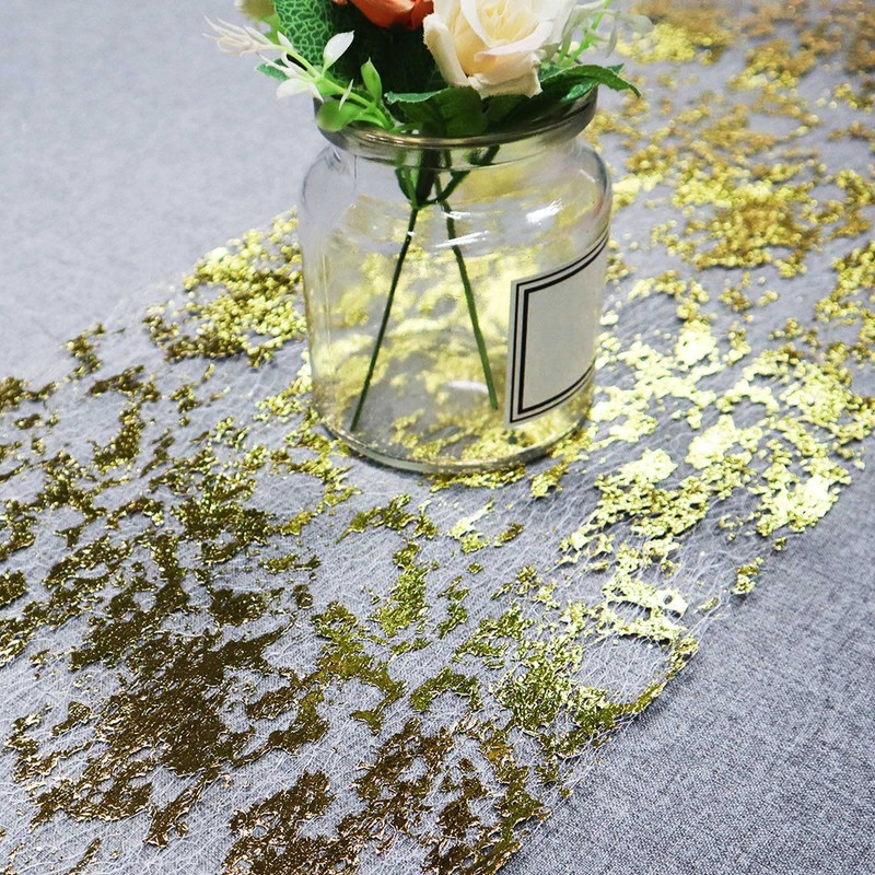 Modixun Gold Table Runner, Ultra Long Glitter Metallic Foil Thin