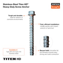 Simpson Strong-Tie THDC25400H6SS Titen HD 1/4 in. x 4 in. Type 316 Stainless-Steel Heavy-Duty Screw Anchor (50-Qty)