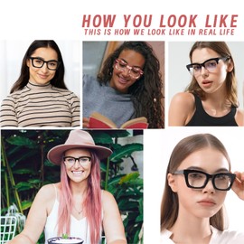 Hubeye 3 Pack Progressive Multifocus Reading Glasses for Women Blue Light Blocking Oprah Style Square Reader Spring Hinge +2.75