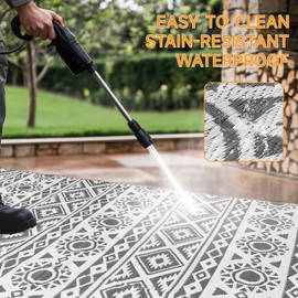 ONBRILL Outdoor Rug Waterproof 5x8 ft, Reversible Outdoor Plastic Straw Rug Patio Rug, RV Rugs for Outside, Outdoor Carpet for Patio Camping Deck Balcony Backyard, Black & Gray