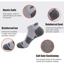 JOYNÉE 6 Pairs Mens Ankle Running Socks Men Low Cut Athletic Socks with Cushion,White,Sock Size:10-13