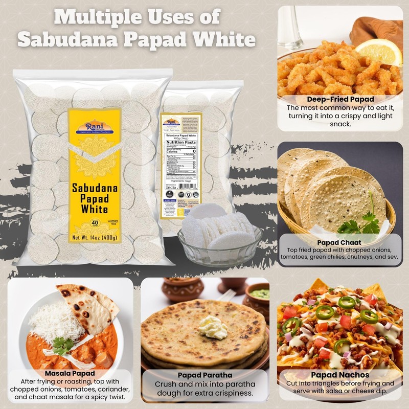 Rani Sabudana (Sago) Papad White 14oz (400g) ~ All Natural,