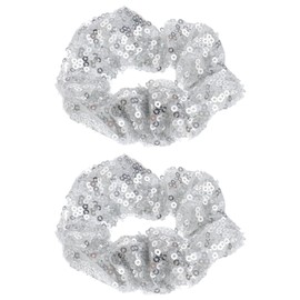 Ipetboom Pack of 2 Christmas Sequin Hair Bobbles Sparkling Elastic Hair Bobbles Sequin Hair Bobbles Elastic Hair Ropes Sequin Ponytail Holder for Teenagers and Women (Silver)