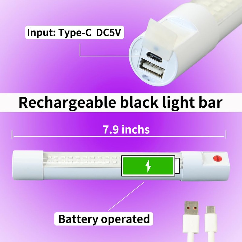 Black Light Rechargeable Battery Operated - Small Portable Black Light