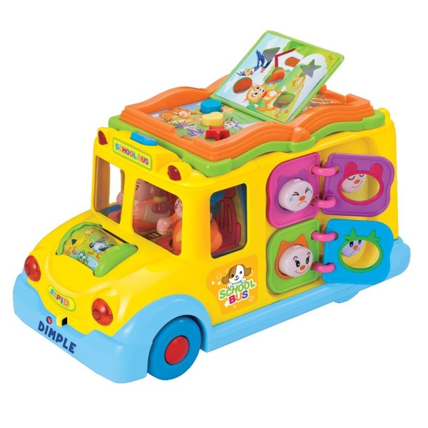 Dimple Educational Interactive School Bus Toy with Tons of Flashing Lights, Sounds, Responsive Gears and Knobs to Play with, Tons of Fun, Great for Kids and Toddlers (Single)