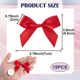 VARMDUKKE 15 PCS Mini Red Ribbon Bow Decor, Cute Small Satin Ribbon Tie Bowknots for Party, Soft Premade Tiny Bows Ribbon Accessories for DIY Crafts, Wedding, Bakery Wrapping