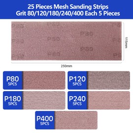 Sruhrak Pack of 25 sanding grids, reticulated Velcro, 115 x 230 mm sandpaper, 120 grit, sanding discs for drywall sanders, random orbital sanders