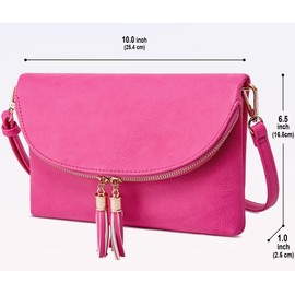 Solene Womens Envelop Clutch Purse Multi Compartments, 6 Card Slot Inside, Crossbody Bag With Tassels (WU075 - Fuchsia)