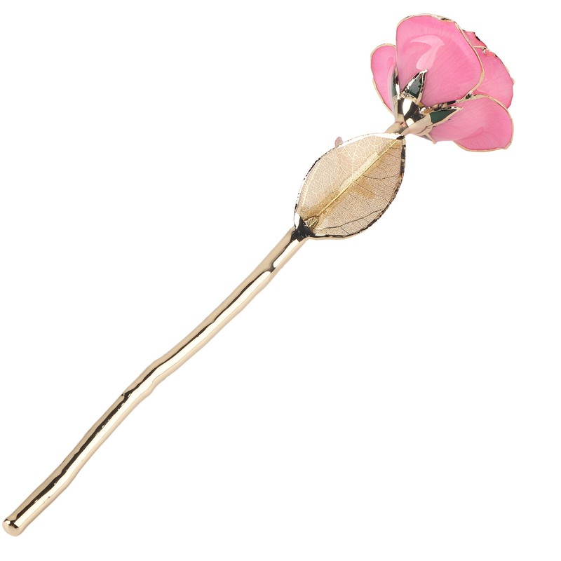 24K Gold Rose Dipped Golden Leaves Girlfriend Wife Valentine's Day