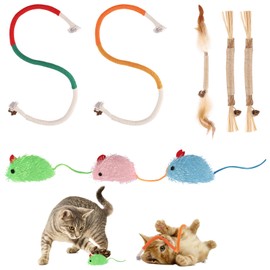 Zosenyer 8 Stück Katzenspielzeug, Katzenminze Spielzeug Inklusive 3 Katzen Kauhölzer Sticks, 2 Katzenbeißseil und 3 Katzenminze Plüsch Maus, Kauspielzeug Katze für Interaktive und Katzen Zahnpflege