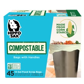 Hippo Sak - 13 Gallon Tall Kitchen Compostable Bags with Ergonomic Handles - Reinforced Bottom and Leak Proof Bags (45 Count)