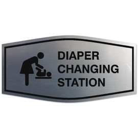 Signs ByLITA Fancy Diaper changing station Sign - LEGIBLE Lettering | Durable ABS Plastic | Vibrant Colors | Powerful Foam Tape Sign (Brushed Silver) - Small