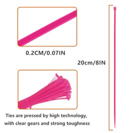 TORMEN 8 Inch Cable Ties, 18lbs Nylon Wire Zip Tie,Adjustable Assortment Cord Management for Home, Office, Gardening (Pink 100Pcs）