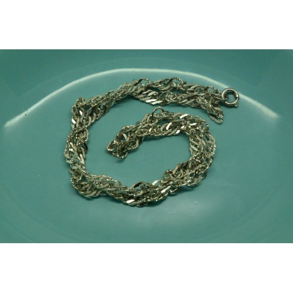 Unbranded 15.5" STERLING SILVER SHINY SINGAPORE CHAIN STIFF SPRING RING