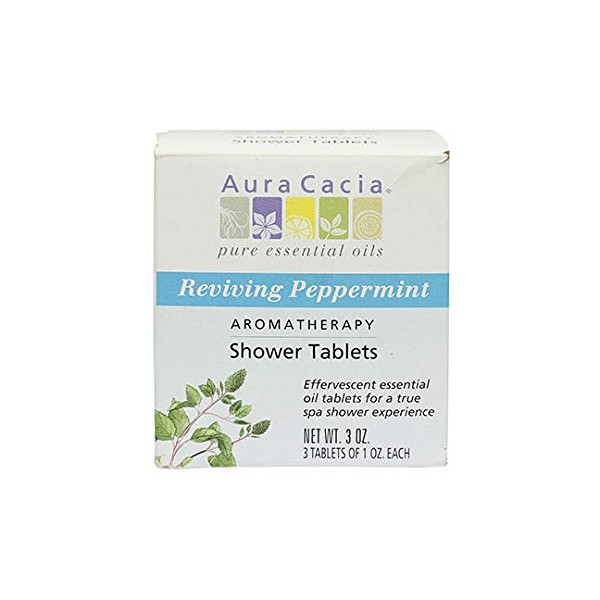 Aura Cacia Reviving Peppermint Aromatherapy Shower Tablets | Contains 3 Individually Wrapped 1 oz. Tablets