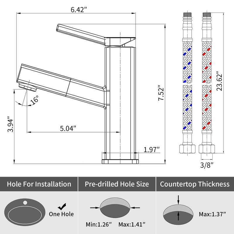 KAIYING Bathroom Sink Faucet with Pull Out Sprayer, Single Hole