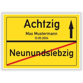 persönliches Geschenk zum 80. Geburtstag personalisierte Geschenkidee 80 Jahre Party Deko Karte Mann Frau Ortsschild mit Name und Datum beschriftet