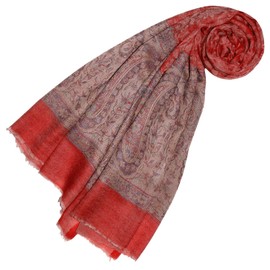 Lorenzo Cana Women's Pashmina Cashmere Scarf 100% Cashmere 70 cm x 200 cm Red Beige Natural Jacquard Woven Paisley Pattern Scarf Cashmere Scarf Cashmere Pashmina, Natural Beige