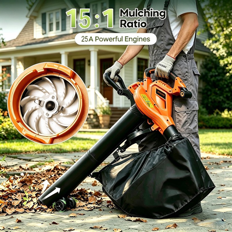 GARCARE 3-in-1 Electric Leaf Blower Leaf Vacuum and Mulcher 500