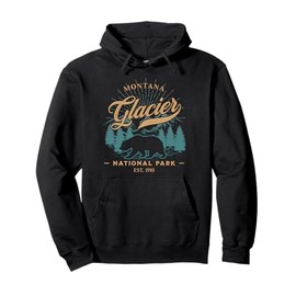 Vintage Glacier National Park Grizzly Bear Mountains Sunrise Pullover Hoodie