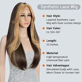 JOEDIR LUX Transparent Lace Front Coloured Wigs Pre Plucked Glueness Wig Long Synthetic Wigs for Women 4 inches Middle Parting Baby Hair Wig Party Date Daily Wear Natural Looking Wig