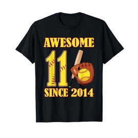 Awesome 11 Year Old Since 2014 11th Birthday Softball Theme T-Shirt