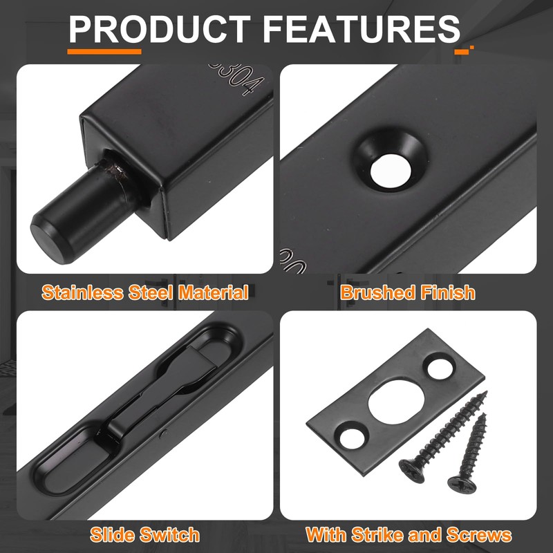 uxcell Door Bolts Latch 8 Inch, 304 Stainless Steel Security