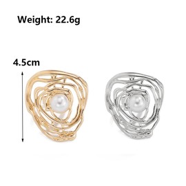 GIGB PBDK Chunky Statement Rings for Womenk,Large Gold Stackable Pearl Rings Trendy Oval Mixed Metal Ring Set,Adjustable Stainless Steel Open Ring Prom Jewelry (Gold-silver1)