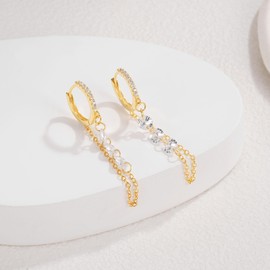 SAINT RAPHAËL Crystal Chain Dangle Huggie Hoop Earrings (Gold)