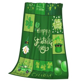 Fuzzy St. Patrick's Day Blanket Gnome Clover Hat Truck Plaid Plush Throw Blanket for Couch Sofa Luxury Soft Cozy Lightweight Blankets for All Seasons 50"x40"