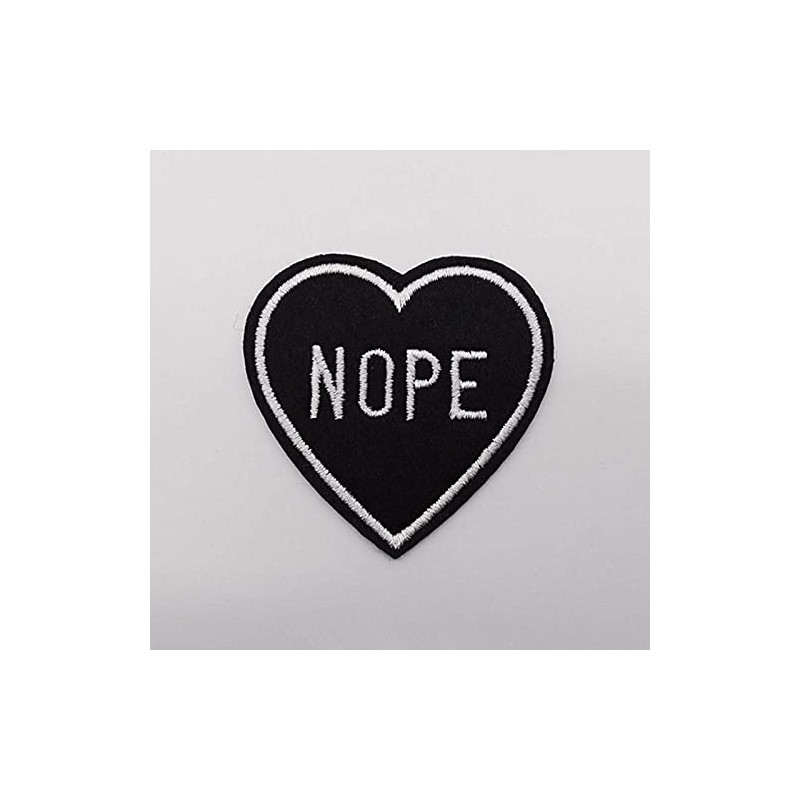 Acxico 5Pcs Nope Black Heart Iron-On/Sew-On Embroidered Patch, Gothic Punk