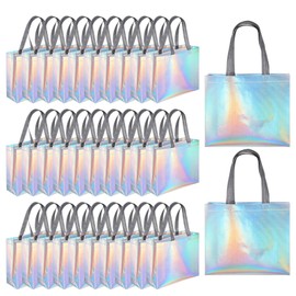 Douaowoc 30 Pcs Iridescent Gift Bags with Handles, Holographic Gift Bags Non-woven Large Reusable Gift Bags Bulk for Wedding, Holiday, Party - 12x4x11 In