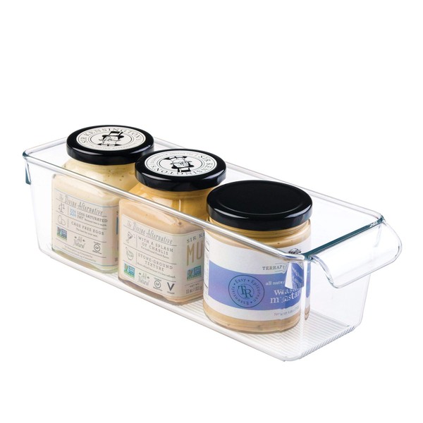 iDesign 58930 Plastic Kitchen Organiser, Small Fridge Storage Bin Made of Durable Plastic, Practical Cupboard Storage Box for Condiments and Food Storage, Clear
