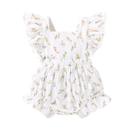 Happy Town Newborn Baby Girl Clothes Infant Summer Romper Sleeveless Floral Cute Outfits One Piece Jumpsuit Bodysuit (Yellow Floral, 6-12 Months)