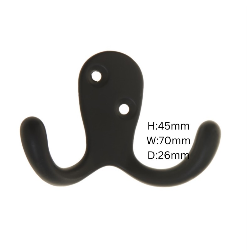 Aretro Hooks Hangers, Double Vertical Heavy Duty, Matt Black, Robe