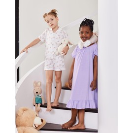 Arshiner Girls Pajamas Sets Short Sleeve Kids Pjs Button Down Sleepwear White Flowers 5-6 Years