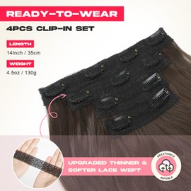 NTYNTY Clip in Hair Extensionss, 4PCS Hair Extensions 14" Short Layered Cut Hair Extensions Invisible Lace Weft Natural Soft Hairpieces for Women - Chocolate Brown