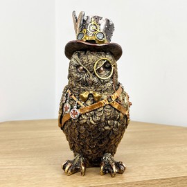 Alfie Francis 23.5cm Tall Steampunk Top Hat Owl Ornament for Living Room Bird Figurine Animal Statue Vintage Industrial Home