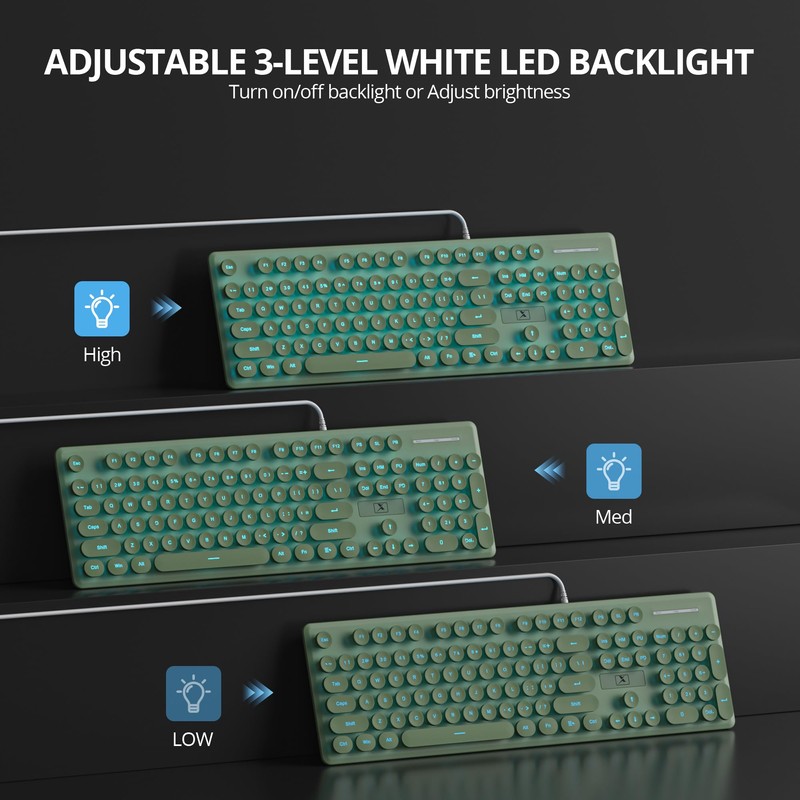 iRoboosta Full Size Blue Backlit Membrane Keyboard, 104 Keys Green
