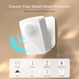 WiFi Motion Sensor for Home Security, Smart PIR Motion Detector with Instant App Alerts, No Hub Required 2.4GHz Wireless Sensor, Smart Life/Tuya App, Battery or USB Powered Indoor Motion Sensor