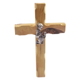 First communion Holy Land Wall Cross - Olive Wood Cross for Boys Hand Made in Bethlehem and Stamped with Jerusalem on the back - Gift for Confirmation, Baptism, First Communion (olive wood, 8)