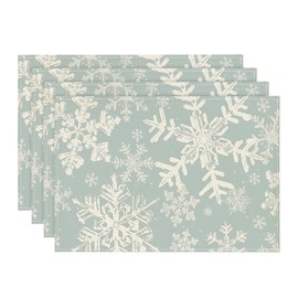 Artoid Mode Aqua Snowflakes Winter Placemats Set of 4, 12x18 Inch Christmas Table Mats for Party Kitchen Dining Decoration